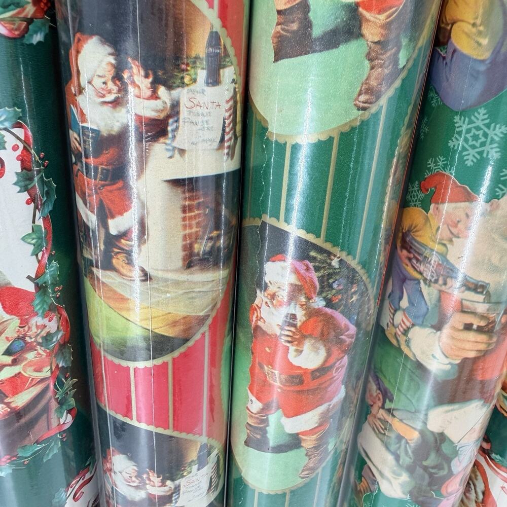 Lot of 5 Rolls Vintage Coca-Cola Christmas Wrapping Paper NEW SEALED - Picture 4 of 10